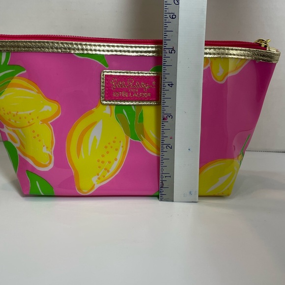 Lilly Pulitzer by Estee Lauder Pink and Lemons Zip Cosmetic Bag Gold Trim - Picture 9 of 11